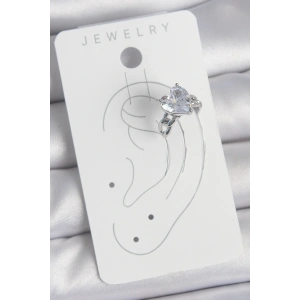 HarmonyAura Pirinç Gümüş Renk Zirkon Taşlı Kalp Model Kadın Kıkırdak Küpe