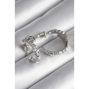 HarmonyAura Pirinç Gümüş Renk Zirkon Taşlı Yılan Model Kadın Küpe