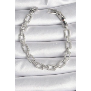 HarmonyAura Pirinç Gümüş Renk Zirkon Taşlı Zincir Model VIP Seri Kadın Bileklik