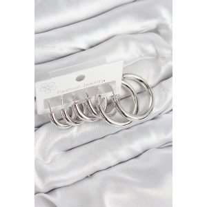 HarmonyAura Pirinç Halka Model Gümüş Renk Kadın Set Küpe