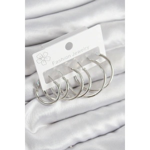 HarmonyAura Pirinç Halka Model Gümüş Renk Kadın Set Küpe