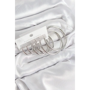 HarmonyAura Pirinç Halka Model Gümüş Renk Kadın Set Küpe