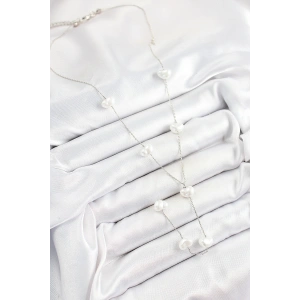 HarmonyAura Pirinç İncili Kalp Figürlü Y Model Gümüş Renk Kadın Kolye