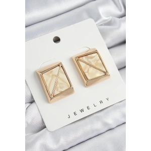 HarmonyAura Pirinç Krem Üçgen Kesim Detaylı Kare Model Vintage Gold Renk Kadın Küpe