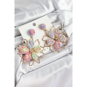 HarmonyAura Pirinç Rainbow Çiçek Model Gold Renk Kadın Hasır Küpe