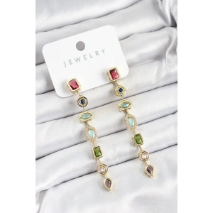 HarmonyAura Pirinç Renkli Zirkon Taşlı Sallantılı Model Gold Renk Kadın Küpe