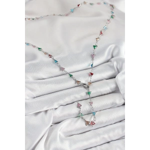 HarmonyAura Pirinç Renkli Zirkon Taşlı Üçgen Model Gümüş Renk Kadın Y Kolye