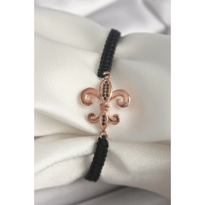 HarmonyAura Pirinç Rose Renk Zirkon Taş İşlemeli Zambak Figür Asansörlü Makrome Model Kadın Bileklik