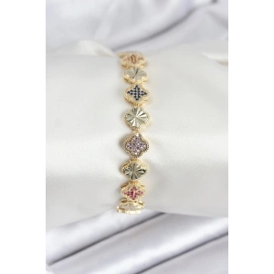 HarmonyAura Pirinç VIP Seri Yonca Zirkon Taşlı Kadın Bileklik