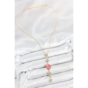 HarmonyAura Pirinç Zincir Pembe Gold Renk Zirkon Taşlı Y Kolye