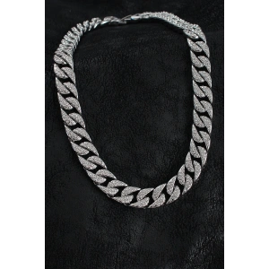 HarmonyAura Pirinç Zirkon Taşlı Cuba Gurmet Model Gümüş Renk Erkek Kolye