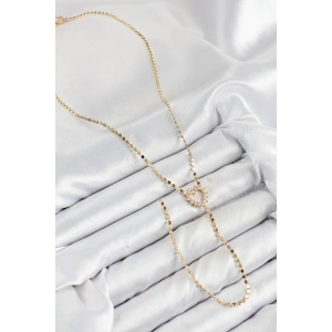 HarmonyAura Pirinç Zirkon Taşlı Ezme Zincirli Kalp Model Gold Renk Y Kolye