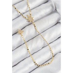 HarmonyAura Pirinç Zirkon Taşlı Ezme Zincirli Kutup Yıldızı Model Gold Renk Y Kolye