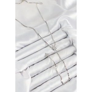 HarmonyAura Pirinç Zirkon Taşlı Ezme Zincirli Kutup Yıldızı Model Gümüş Renk Y Kolye