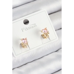 HarmonyAura Pirinç Zirkon Taşlı Fiyonklu Kalp Model Gold Renk Çocuk Küpe