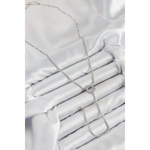 HarmonyAura Pirinç Zirkon Taşlı Kalp Model Gümüş Renk  Y Kolye