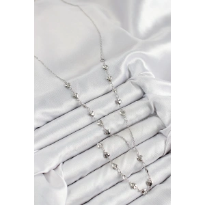 HarmonyAura Pirinç Zirkon Taşlı Kalp Model Gümüş Renk Y Kolye