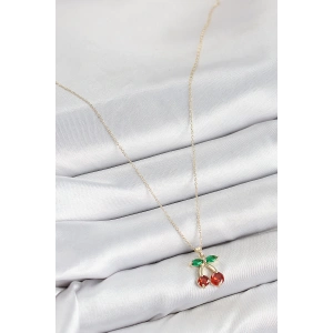 HarmonyAura Pirinç Zirkon Taşlı Kiraz Model Gold Renk Kadın Kolye