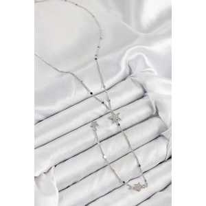 HarmonyAura Pirinç Zirkon Taşlı Yıldız Model Gümüş Renk Y Kolye