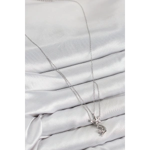 HarmonyAura Pirinç Zirkon Taşlı Yıldız Ve Ay Model Gümüş Renk Kadın Kolye