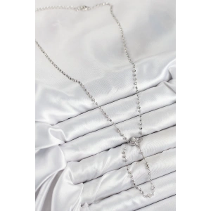 HarmonyAura Pirinç Zirkon Taşlı Yonca Model Gümüş Renk Kadın Y Kolye