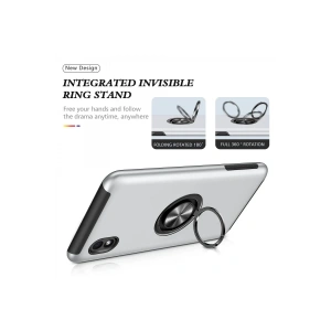 HarmonyAura  Samsung Galaxy A01 Core Kılıf Elit Yüzüklü Kapak - Gümüş