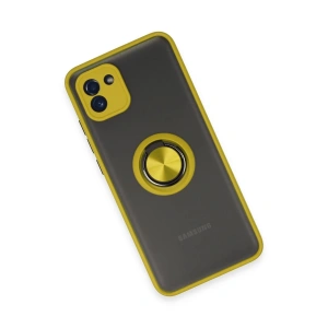 HarmonyAura  Samsung Galaxy A03 Kılıf Montreal Yüzüklü Silikon Kapak - Sarı