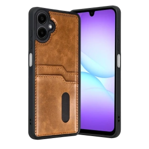 HarmonyAura Samsung Galaxy A07 4G Sara Kartvizitli Deri Kılıf - Taba