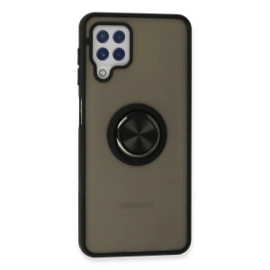 HarmonyAura  Samsung Galaxy A22 Kılıf Montreal Yüzüklü Silikon Kapak - Siyah