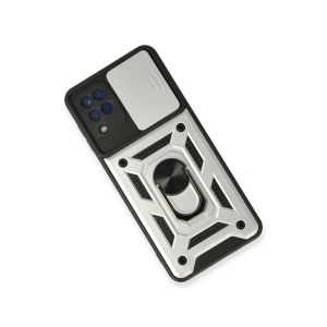 HarmonyAura  Samsung Galaxy A22 Kılıf Pars Lens Yüzüklü Silikon - Gümüş