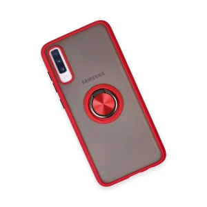 HarmonyAura  Samsung Galaxy A70 Kılıf Montreal Yüzüklü Silikon Kapak - Kırmızı