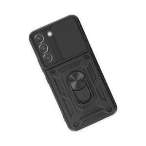 HarmonyAura  Samsung Galaxy S22 Kılıf Pars Lens Yüzüklü Silikon - Siyah