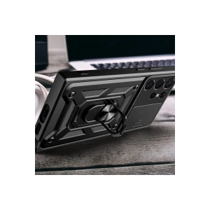 HarmonyAura  Samsung Galaxy S23 Ultra Kılıf Pars Lens Yüzüklü Silikon - Kırmızı