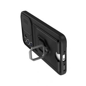 HarmonyAura  Samsung Galaxy S24 Fe Kılıf Zuma Kartvizitli Yüzüklü Silikon - Siyah