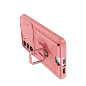 HarmonyAura  Samsung Galaxy S24 Plus Kılıf Zuma Kartvizitli Yüzüklü Silikon - Pembe