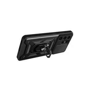 HarmonyAura  Samsung Galaxy S24 Ultra Kılıf Pars Lens Yüzüklü Silikon - Siyah