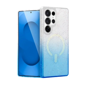 HarmonyAura Samsung Galaxy S24 Ultra Pummel Shiny Magsafe Kapak - Mavi