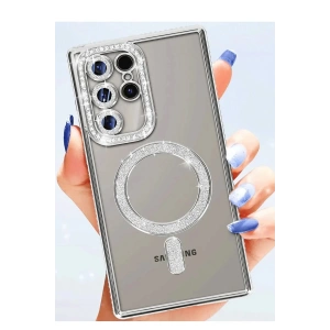 HarmonyAura  Samsung Galaxy S25 Ultra Kılıf Joke Simli Magneticsafe Kılıf - Gümüş