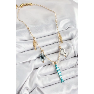 HarmonyAura Seramik Motifli Balık Figürlü Model Krem İp Kadın Kolye