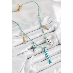 HarmonyAura Seramik Motifli Balık Figürlü Model Mavi İp Kadın Kolye