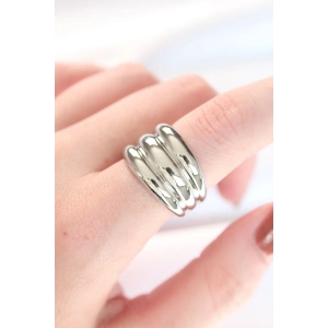 HarmonyAura Silver Renk Ayarlanabilir Çizgili Bombe Yüzük