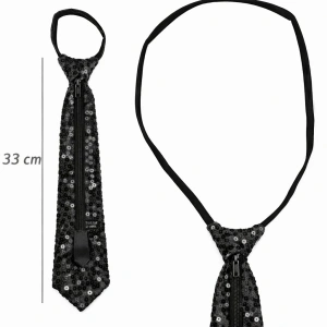 HarmonyAura Siyah Renk Pul Payetli Işıltılı Parti Kravatı 33 cm