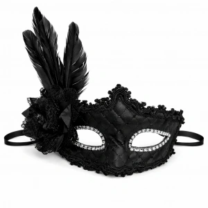 HarmonyAura Siyah Tüylü Venedik Lüks Balo Maskesi