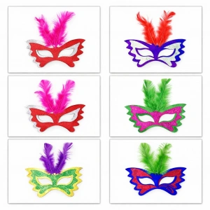 HarmonyAura Tüylü Renkli Karton Parti Maskesi – 6 Renk