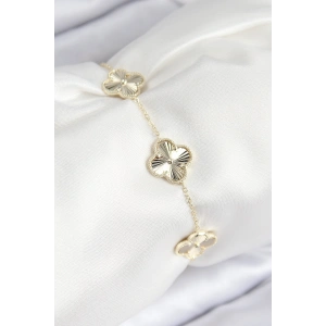 HarmonyAura VIP Pirinç Yonca Model Gold Renk Kadın Bileklik