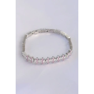 HarmonyAura Vip Seri Pirinç Pembe Zirkon Taşlı Gümüş Renk Baget Model Bileklik
