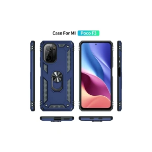 HarmonyAura  Xiaomi Poco F3 Kılıf Sofya Yüzüklü Silikon Kapak - Lacivert