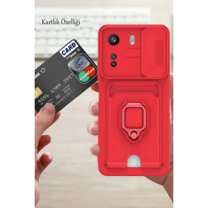 HarmonyAura  Xiaomi Redmi 13c Kılıf Zuma Kartvizitli Yüzüklü Silikon - Kırmızı