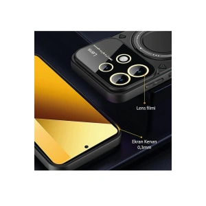 HarmonyAura  Xiaomi Redmi Note 13 4g Kılıf Joy Lens Standlı Kapak - Siyah