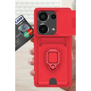 HarmonyAura  Xiaomi Redmi Note 13 Pro 4g Kılıf Zuma Kartvizitli Yüzüklü Silikon - Kırmızı
